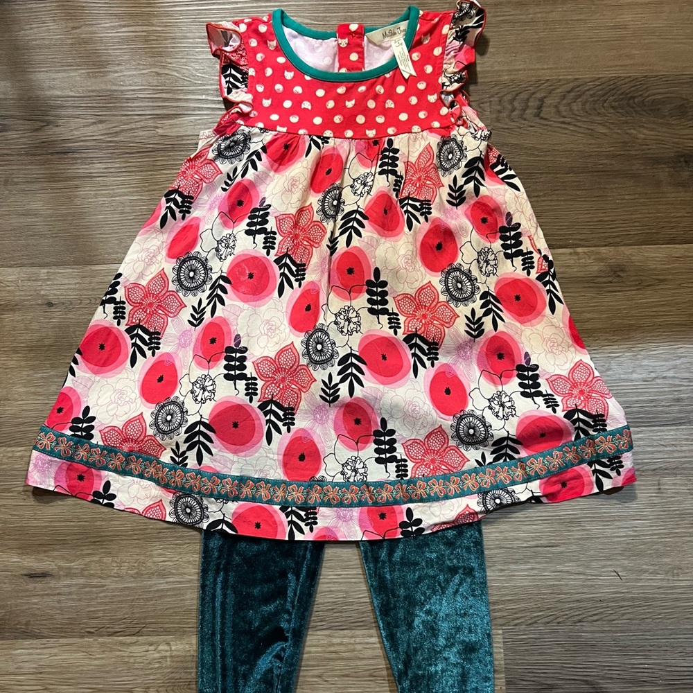 Size 4 Matilda Jane Christmas dress and leggings set.